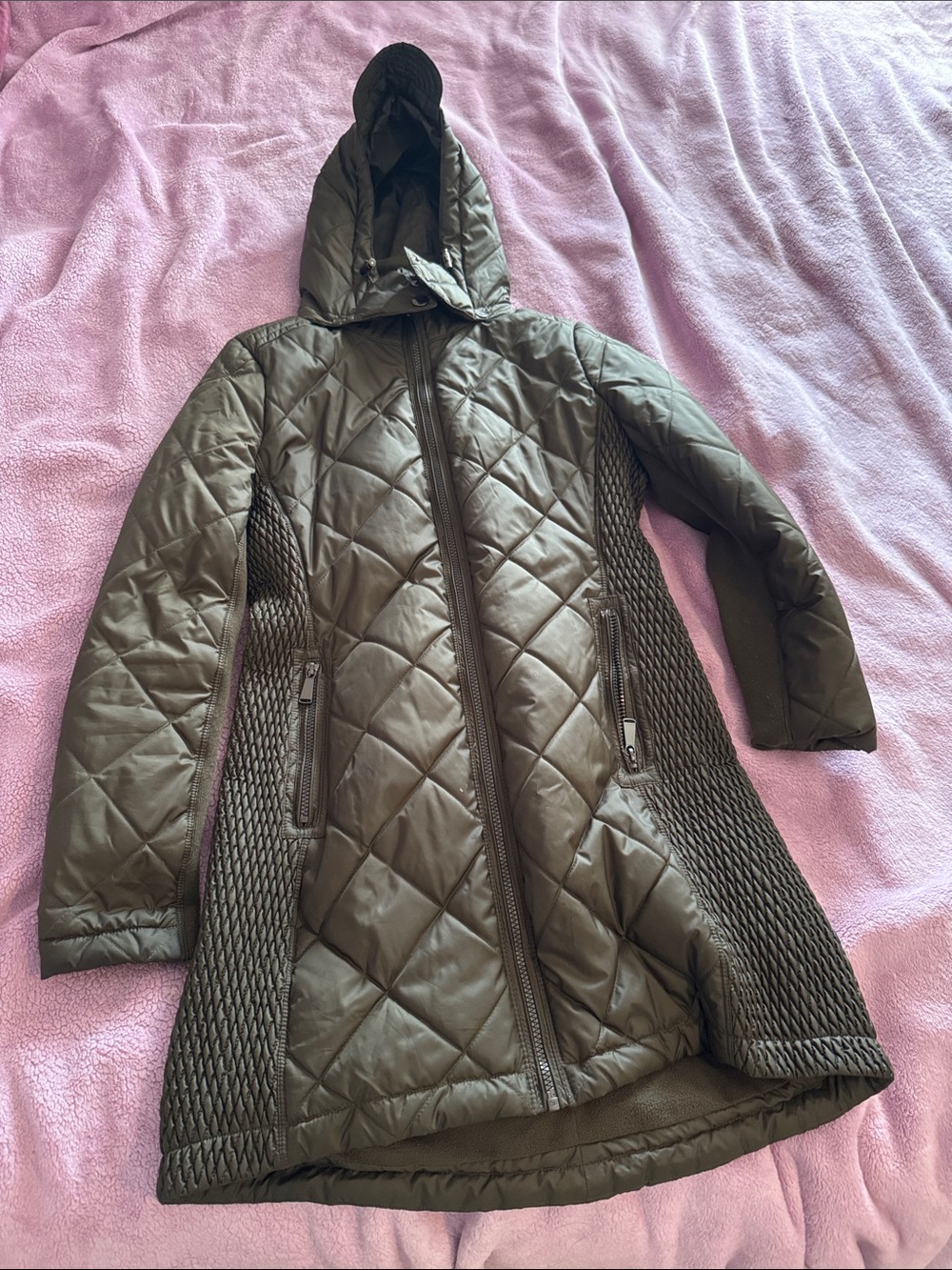 Saks Fifth Avenue Olive Quilted Hooded Puffer Coat